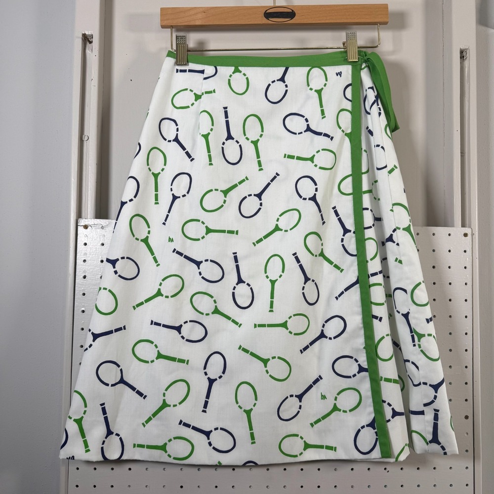 VTG The Vested Gentress A-Line‎ Wrap Skirt White Tennis Racket Print Sports 24"